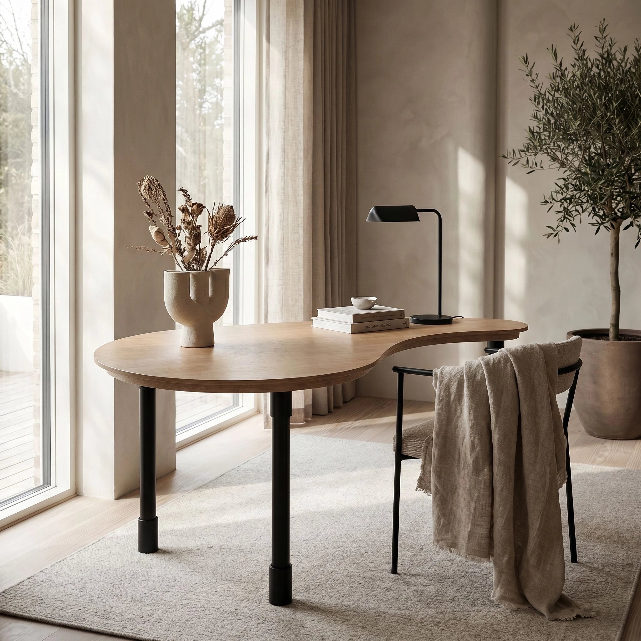 Emory Desk In Natural And Matte Black By Noir Gdes203Wo 2