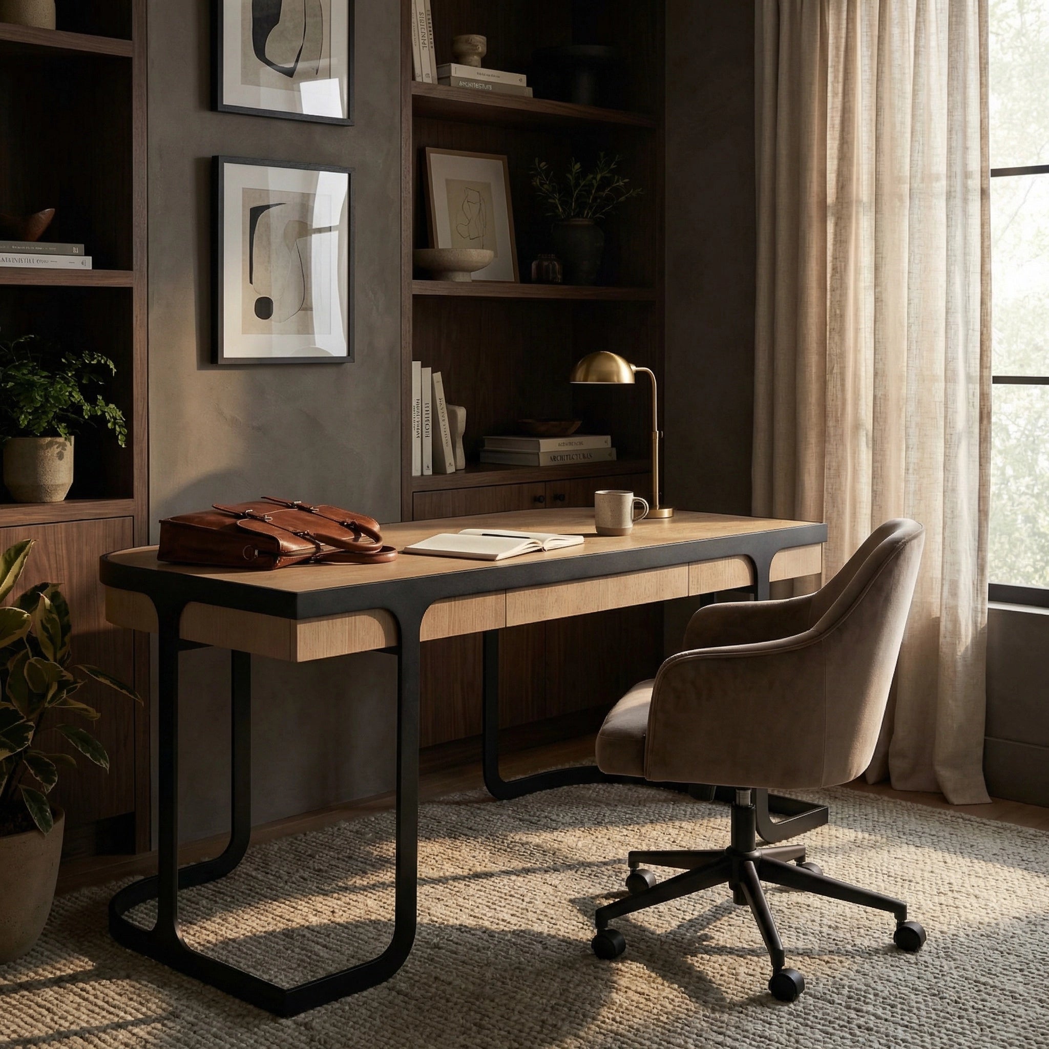 Hamilton Desk In Natural Matte Black By Noir Gdes207Wo 1