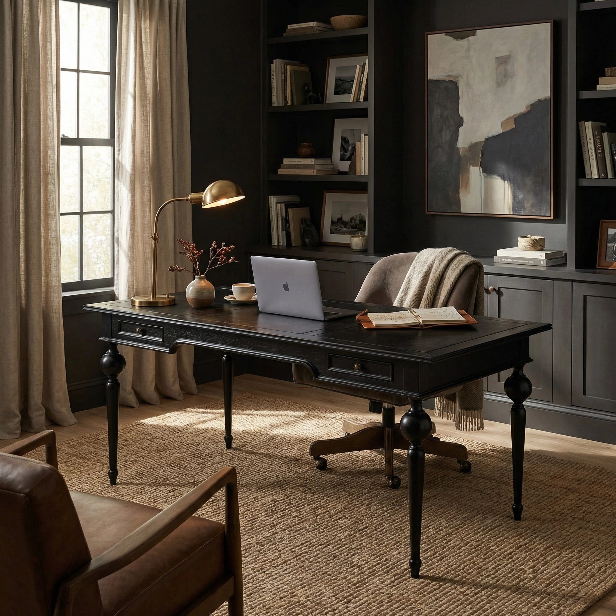 Kingsley Partner Desk In Hand Rubbed Black By Noir Gdes210Hb 2