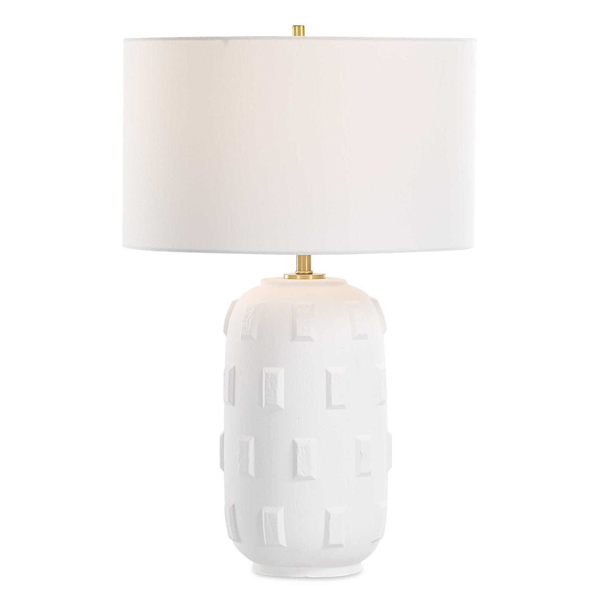 26" Textured White Porcelain Table Lamp with Antique Brass Accents