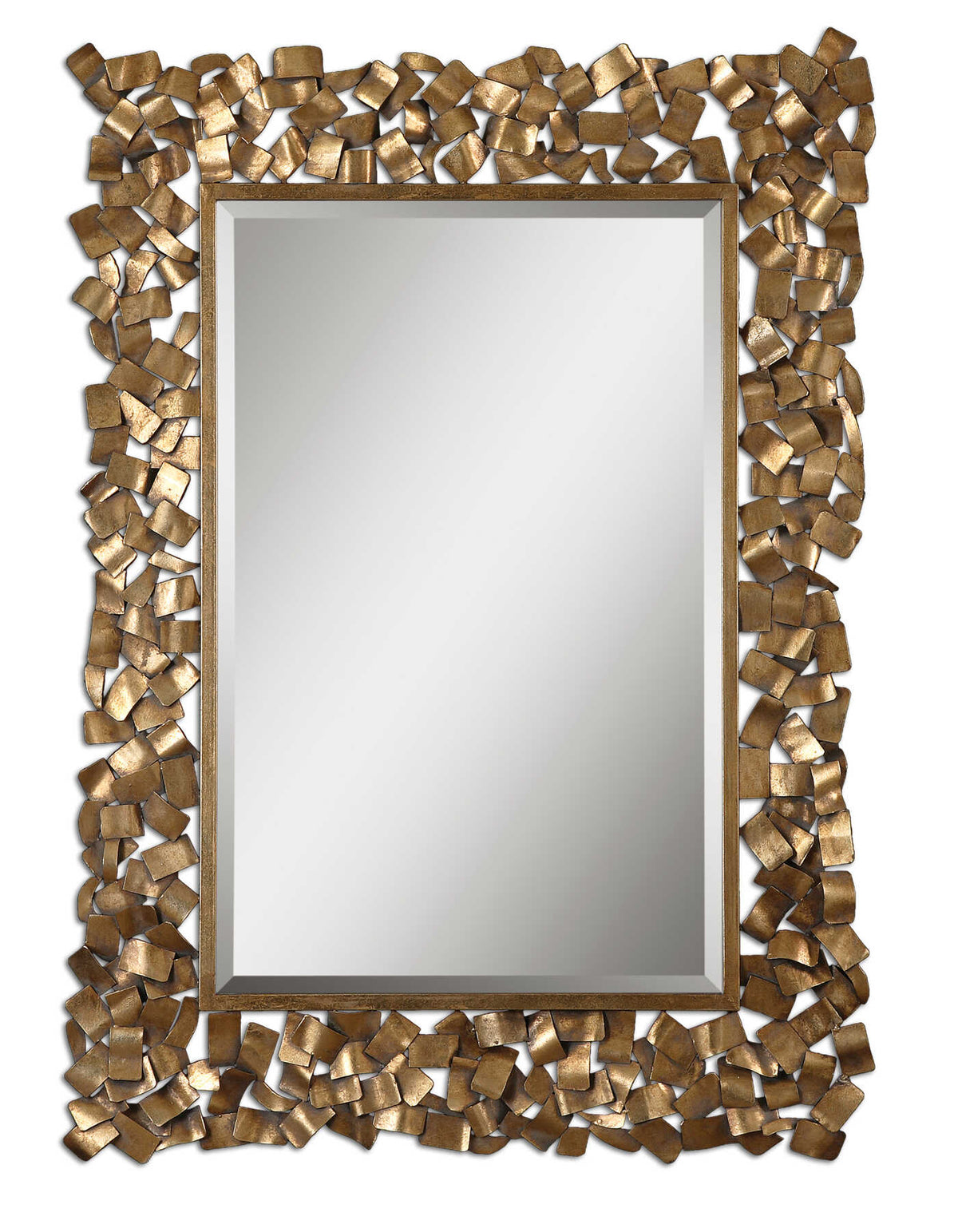 38 x 54 inch ornate antiqued gold leaf metal beveled wall mirror