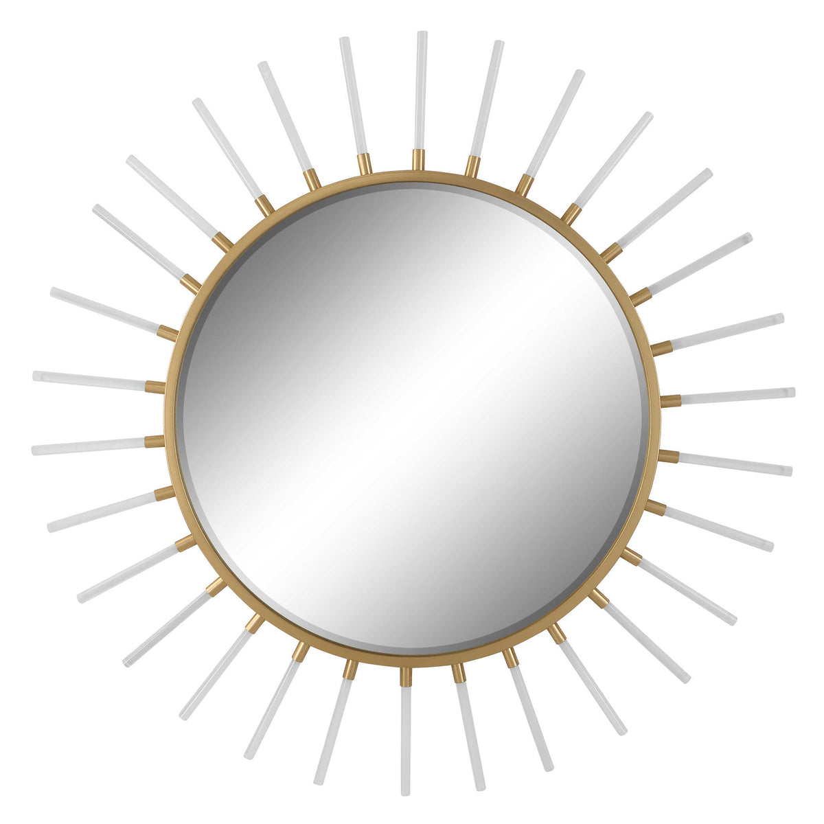 55 inch round gold leaf starburst mirror with clear acrylic rods