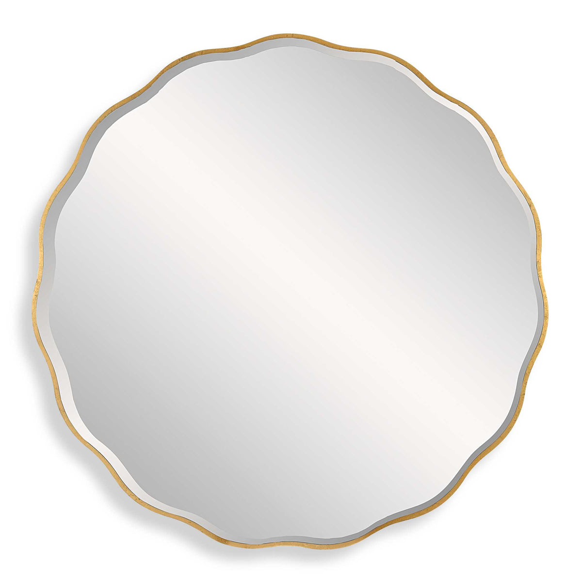 60 inch large round scalloped antiqued gold leaf wood wall mirror