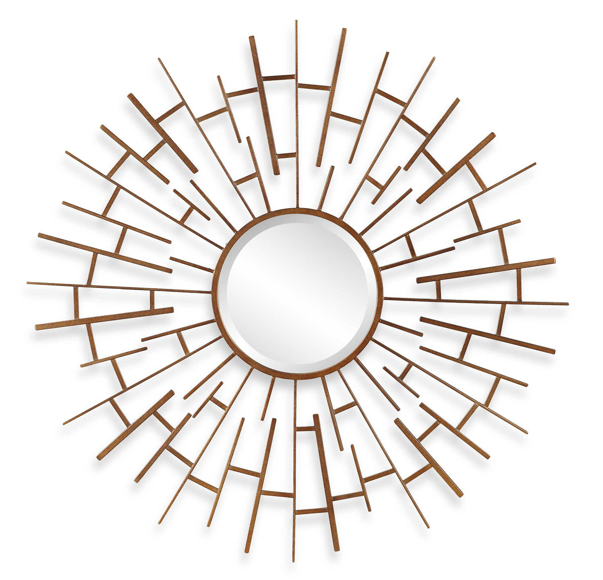 48 inch round antiqued golden bronze interlocking iron wall mirror