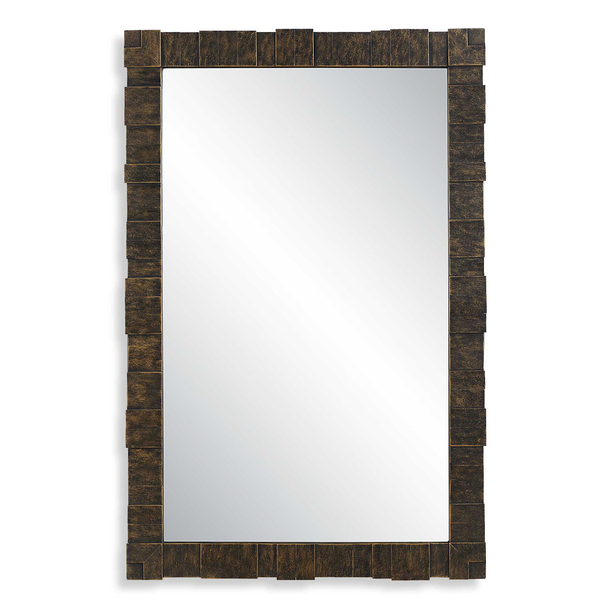 30 x 45 inch distressed dark bronze layered metal wall mirror