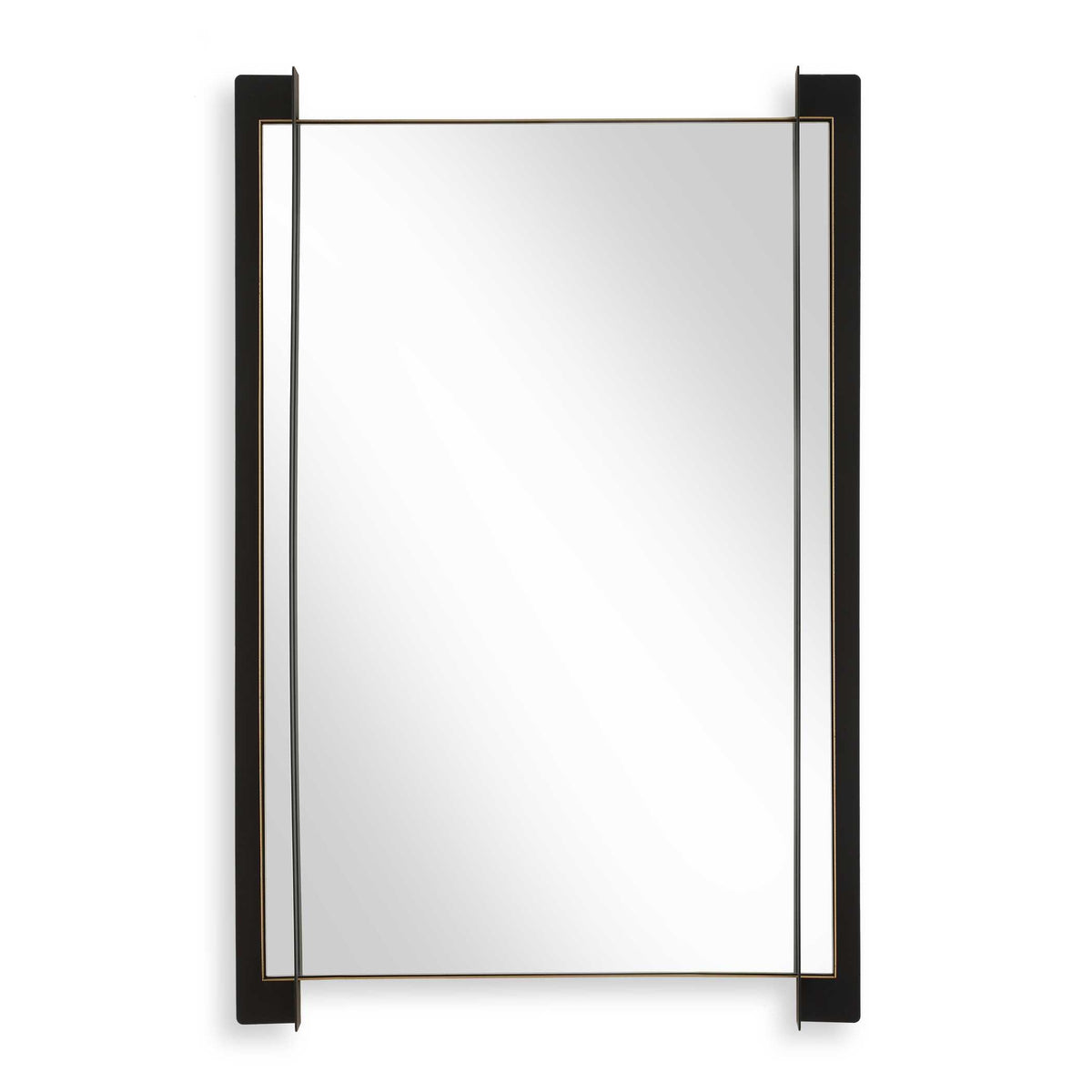 26 x 39 inch matte black iron industrial wall mirror with gold leaf liner