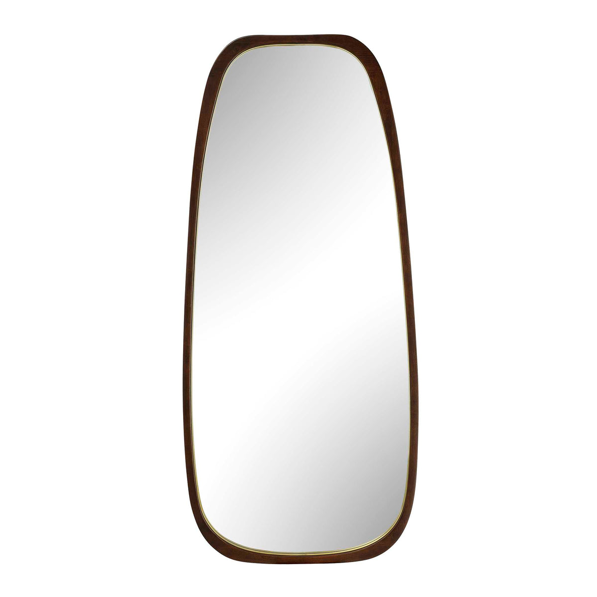 34 x 76 inch asymmetrical tall wall mirror in warm dark walnut finish