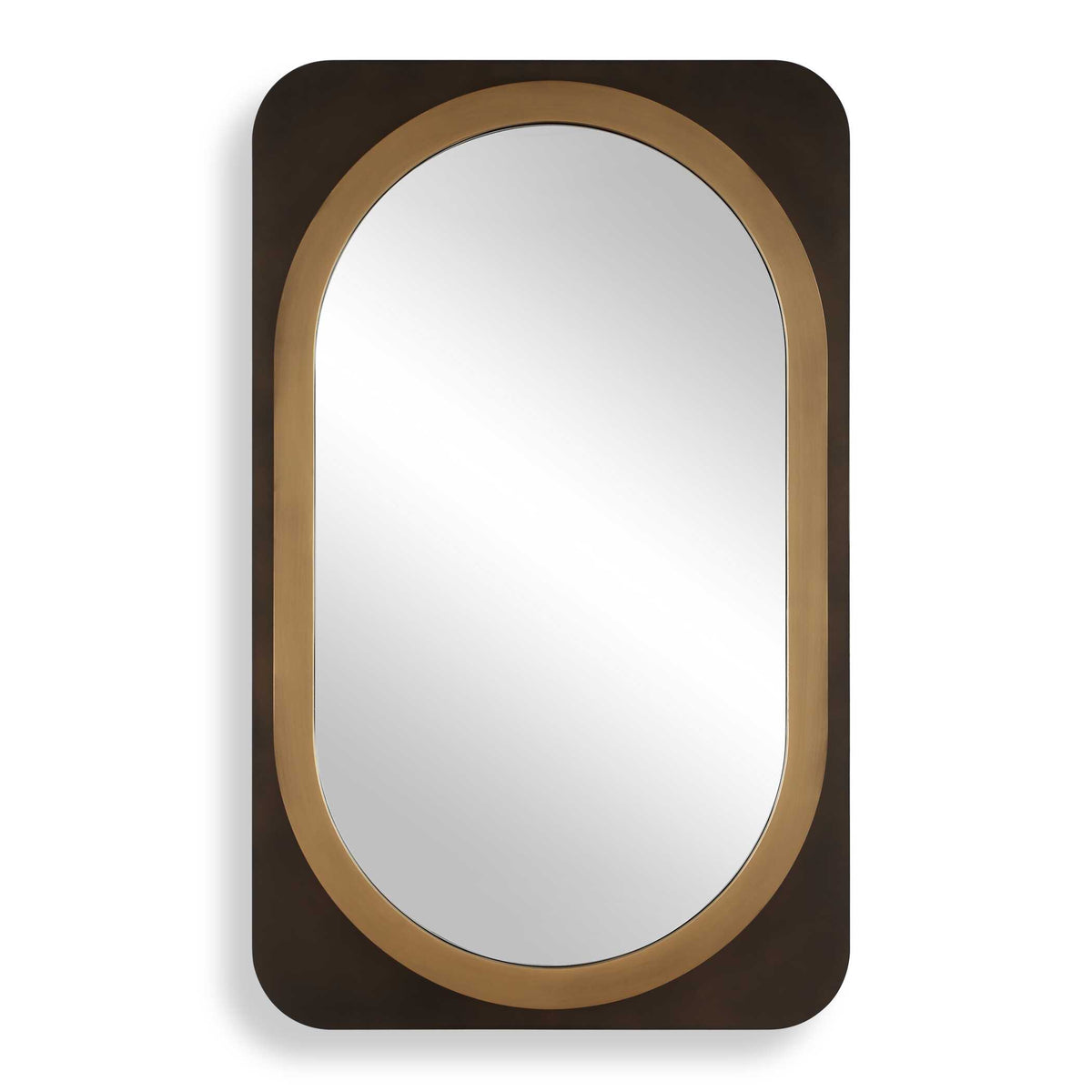 30 x 48 inch dark bronze and gold oval wall mirror with layered frame
