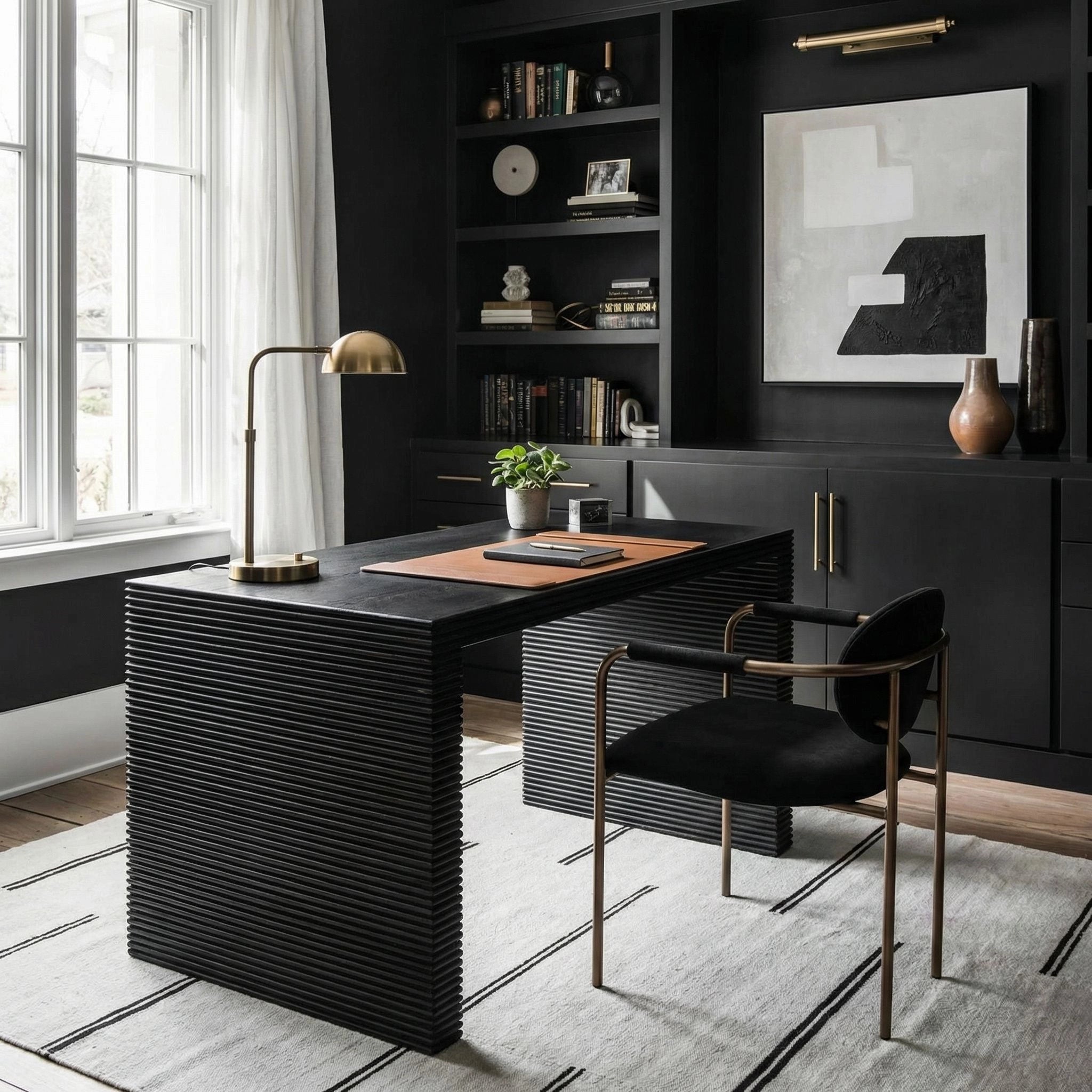 Manhattan Desk In Hand Rubbed Black By Noir Gdes189Hb 2