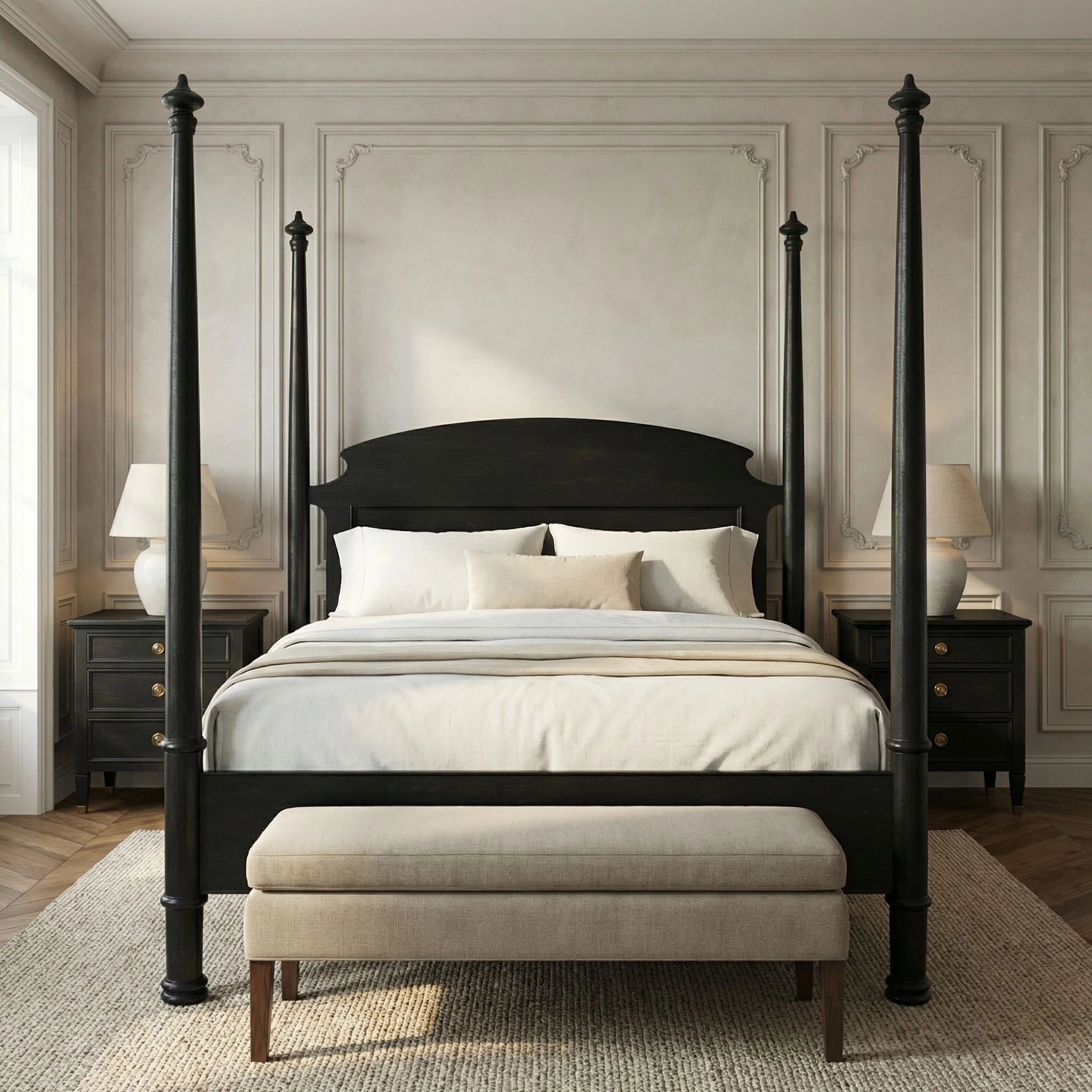 New Douglas Bed Queen In Hand Rubbed Black By Noir Gbed116Qhb New 8