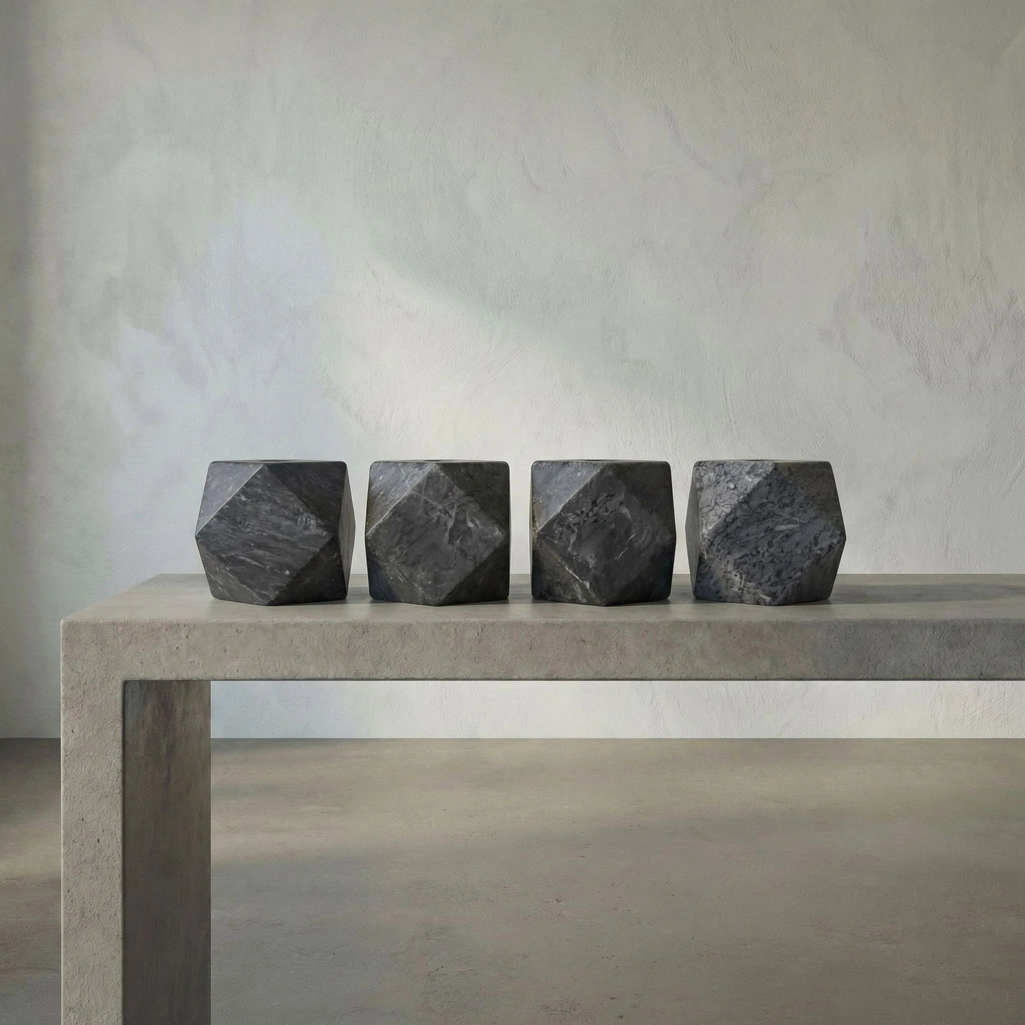 Polyhedron Decorative Candle Holder Set Of 4 In Waxed By Noir Yt0717 7Bl 4