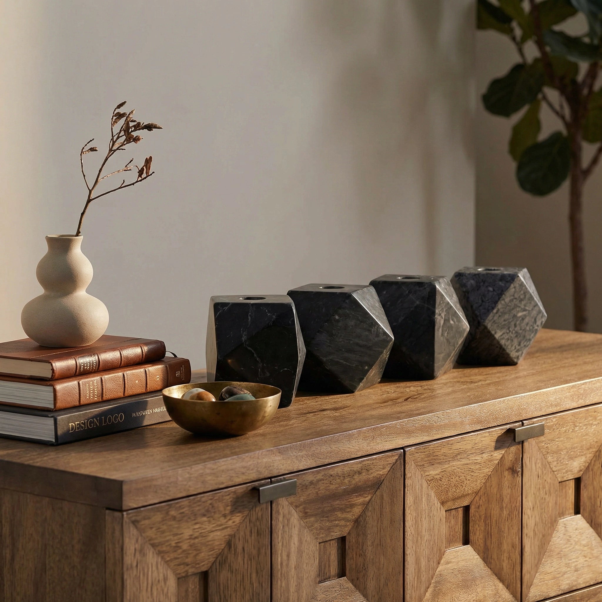Polyhedron Decorative Candle Holder Set Of 4 In Waxed By Noir Yt0717 7Bl 2