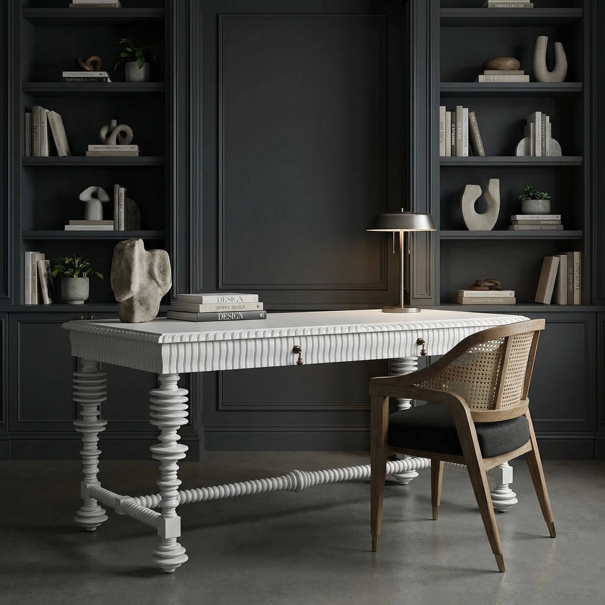 Portuguese Desk Small In Solid White By Noir Gdes115Sw S 2