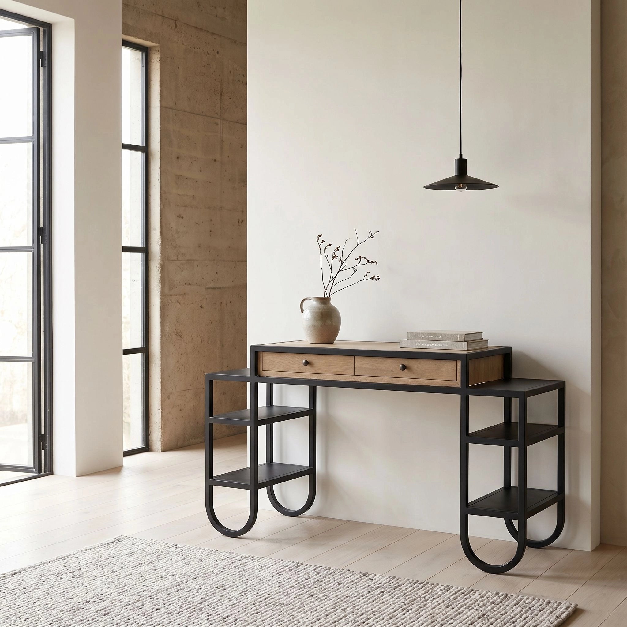 Thomson Desk In Matte Black And Natural Oak By Noir Gdes202Mtb 2
