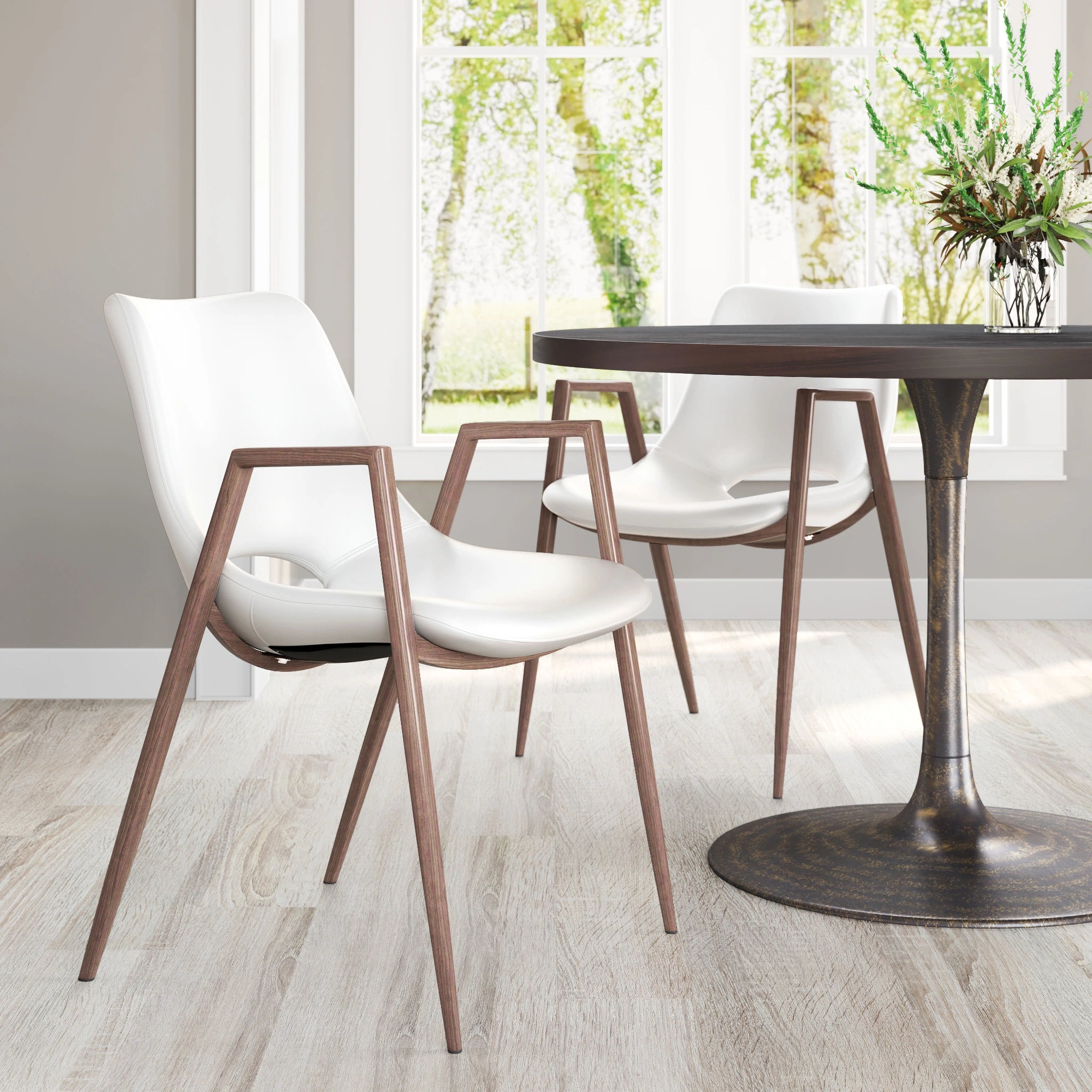 Desi Dining Chair (Set of 2) White & Walnut image 6
