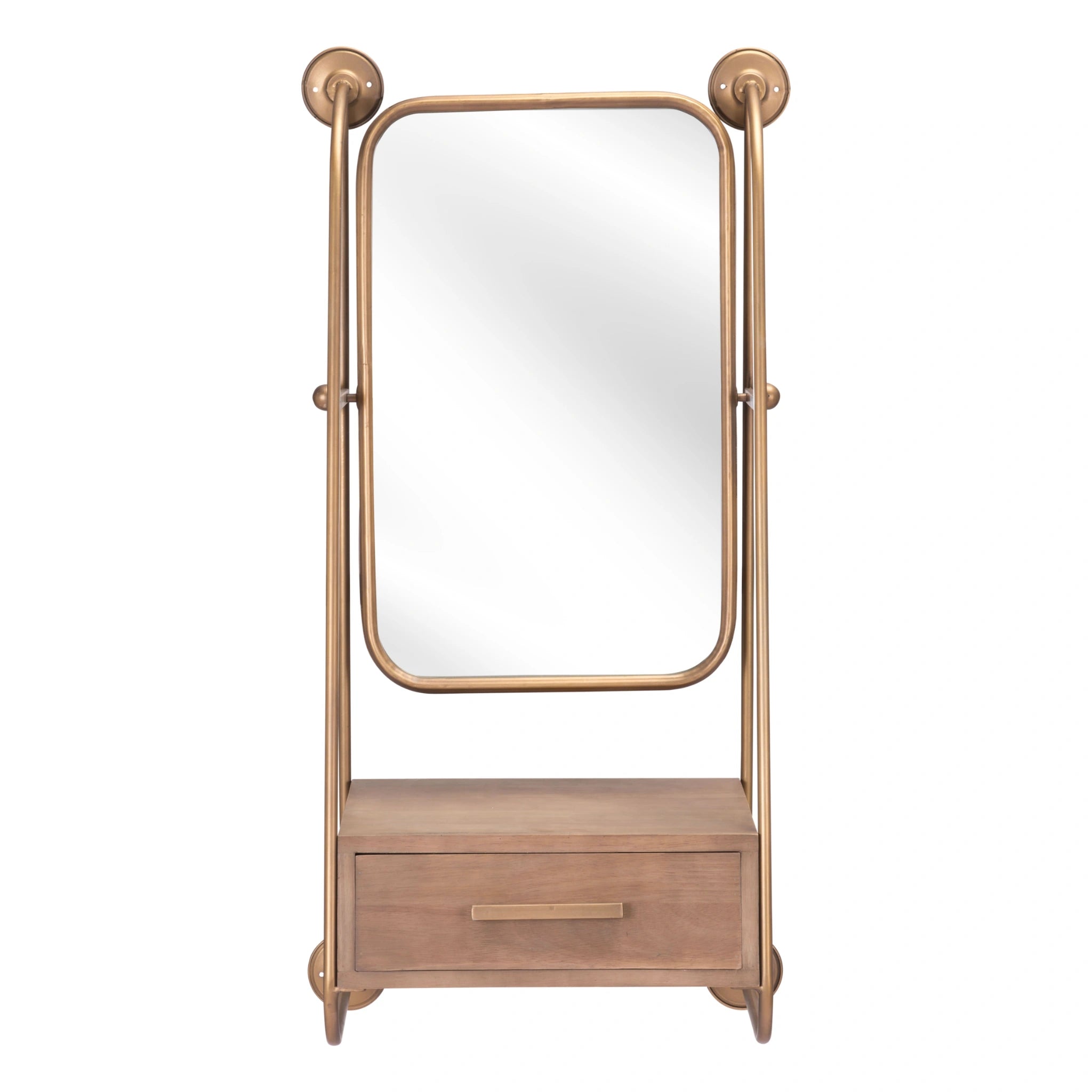Peralta Mirror Shelf Brass & Brown image 1