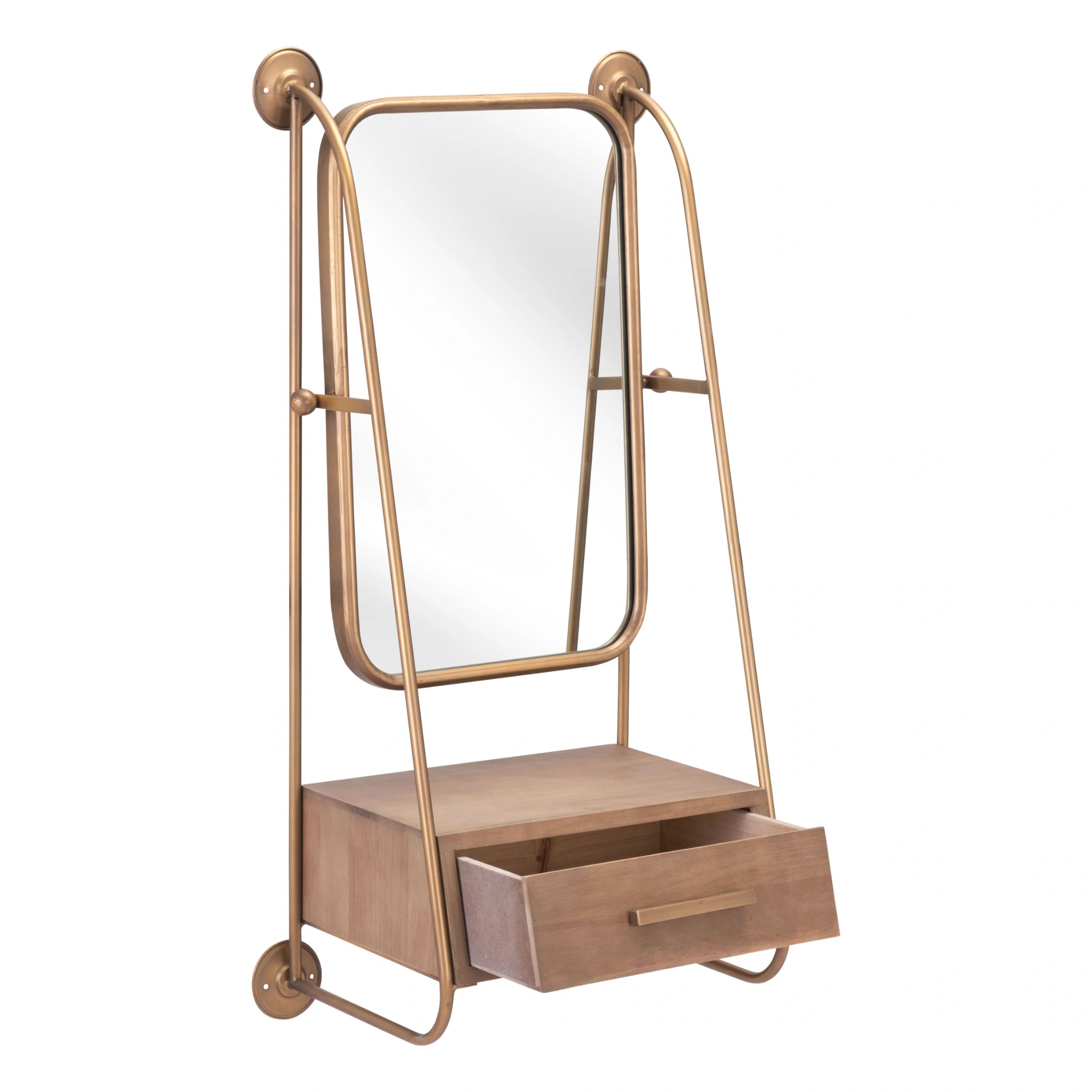 Peralta Mirror Shelf Brass & Brown image 2