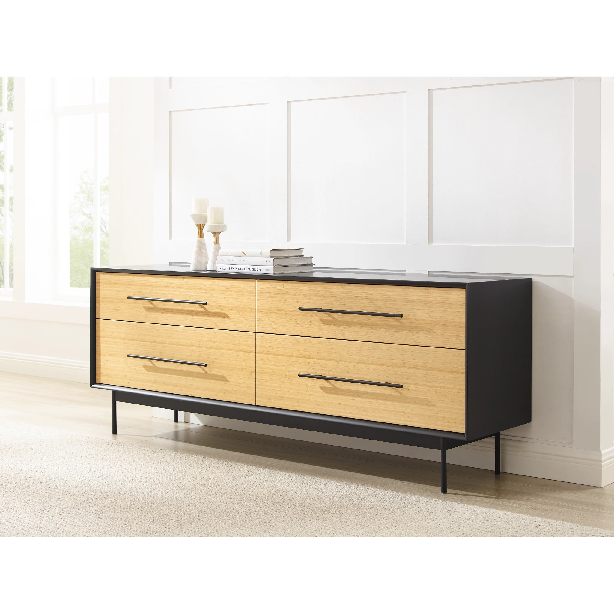 Solid Bamboo Santa Cruz 4-Drawer Double Dresser, Wheat by Greenington image 3