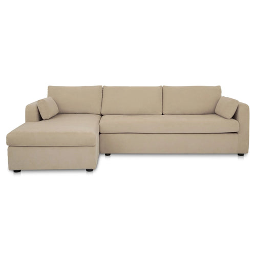 116" Beige Left-Chaise Sleeper Sectional with Storage