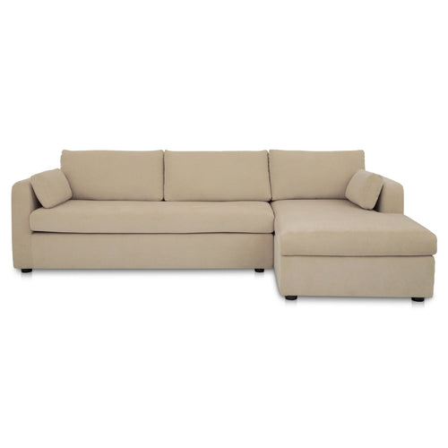 116" Beige Right-Chaise Sleeper Sectional, Storage