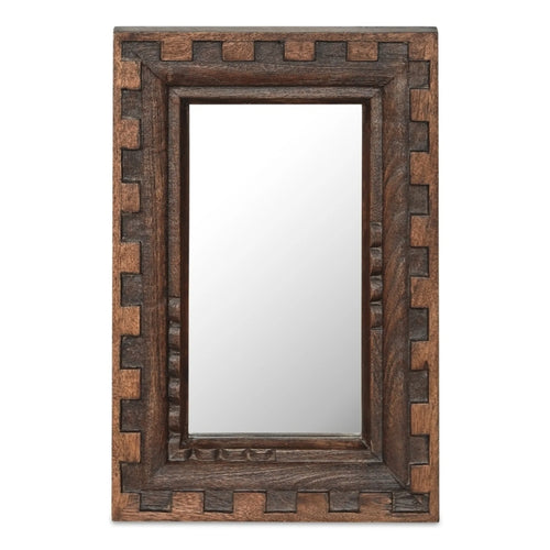 12" Brown Mango Wood Mirror with Block Frame (PZ-1017-03) by Moe's Home Collection
