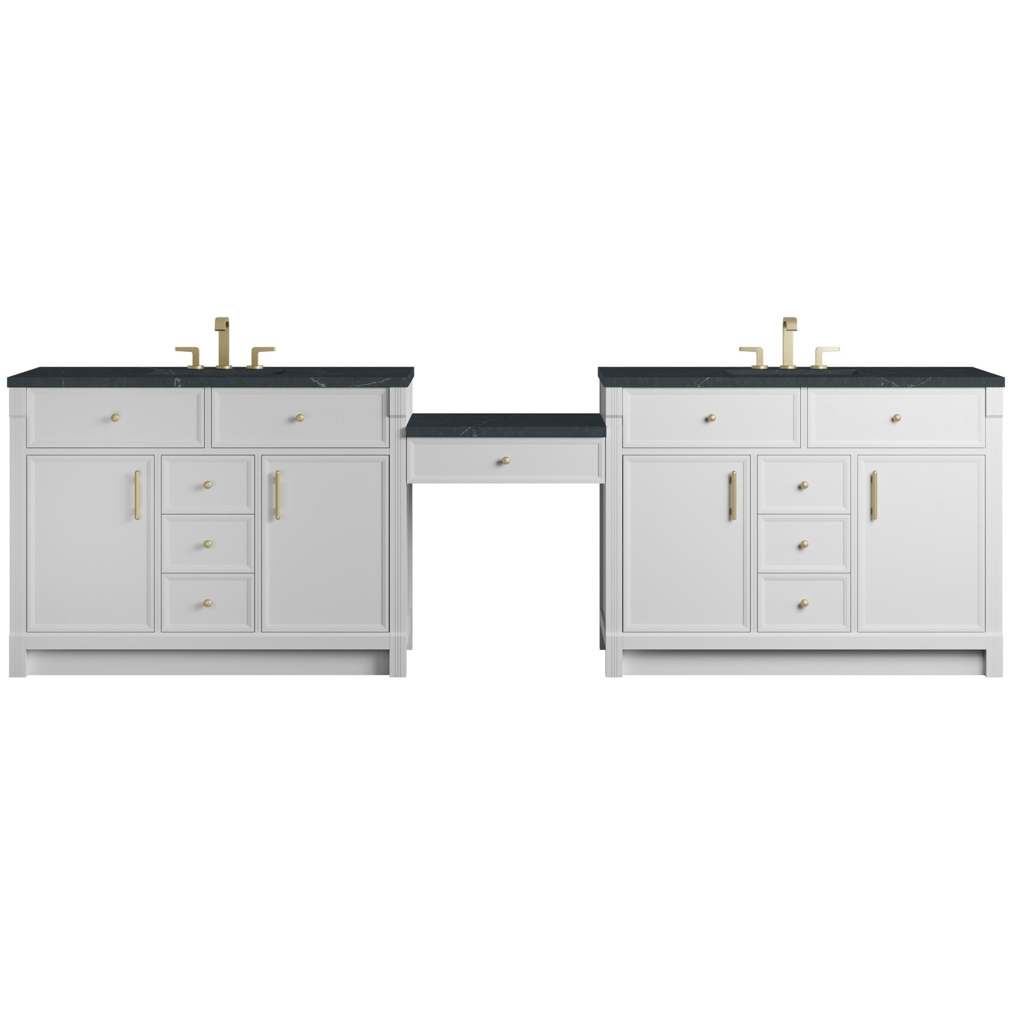 120" Bellshire Dual Vanity in Bright White with 24" Make-Up Counter by James Martin Vanities-Charcoal Soapstone Silestone 