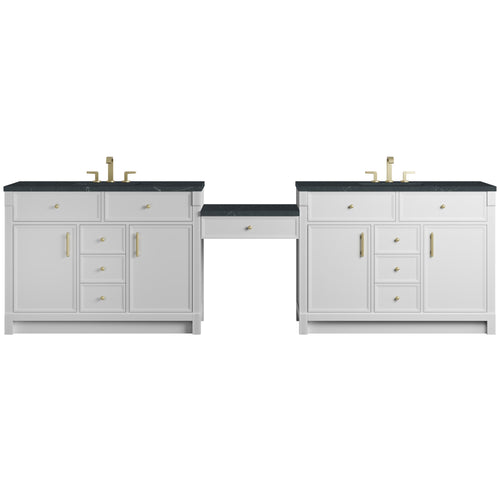 120" Bellshire Dual Vanity in Bright White with 24" Make-Up Counter by James Martin Vanities