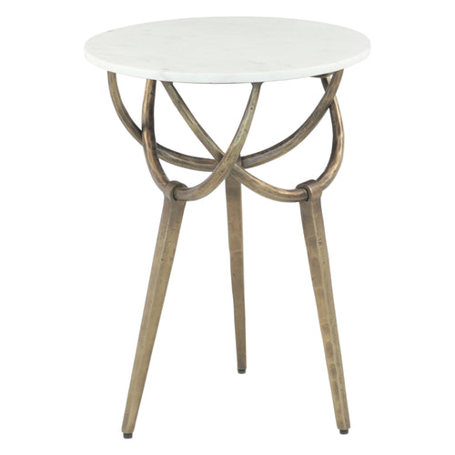 16" White Marble Side Tables Brass Base Set of 2 (FMO-NST16WM-S2) By Home Trends Direct