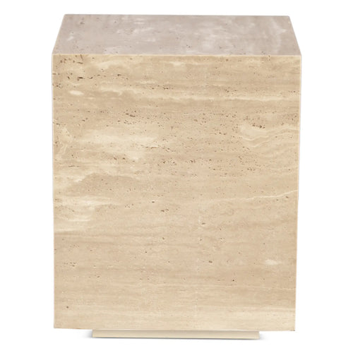 18" Travertine Drum Side End Table