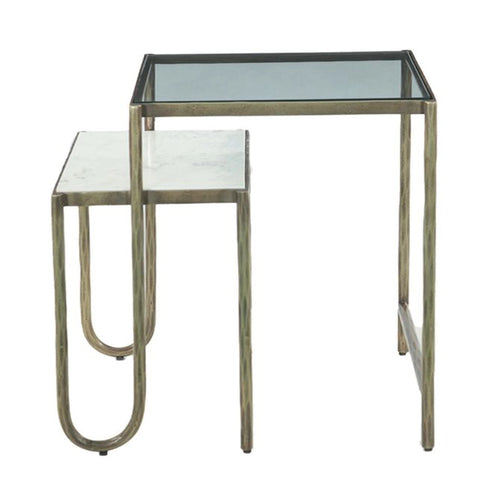 22" White Marble Nesting Side End Tables Set of 2