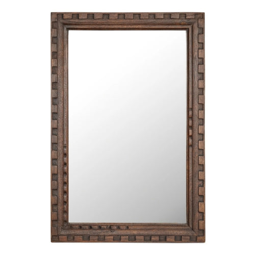 24" Brown Mango Wood Mirror with Block-Textured Frame (PZ-1016-03) by Moe's Home Collection