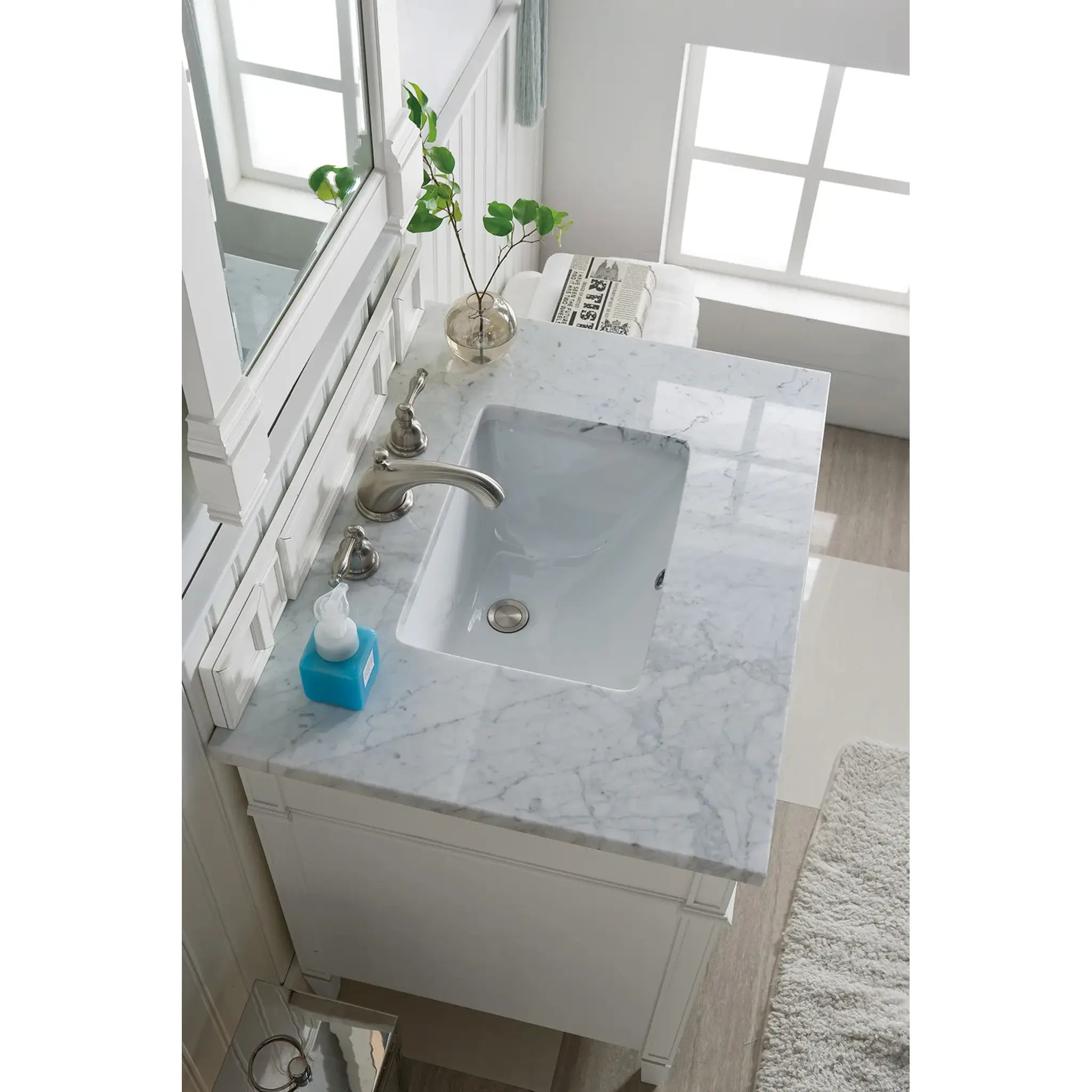 30" Brittany Single Vanity in Bright White-Carrara White Marble-8" Widespread image 4
