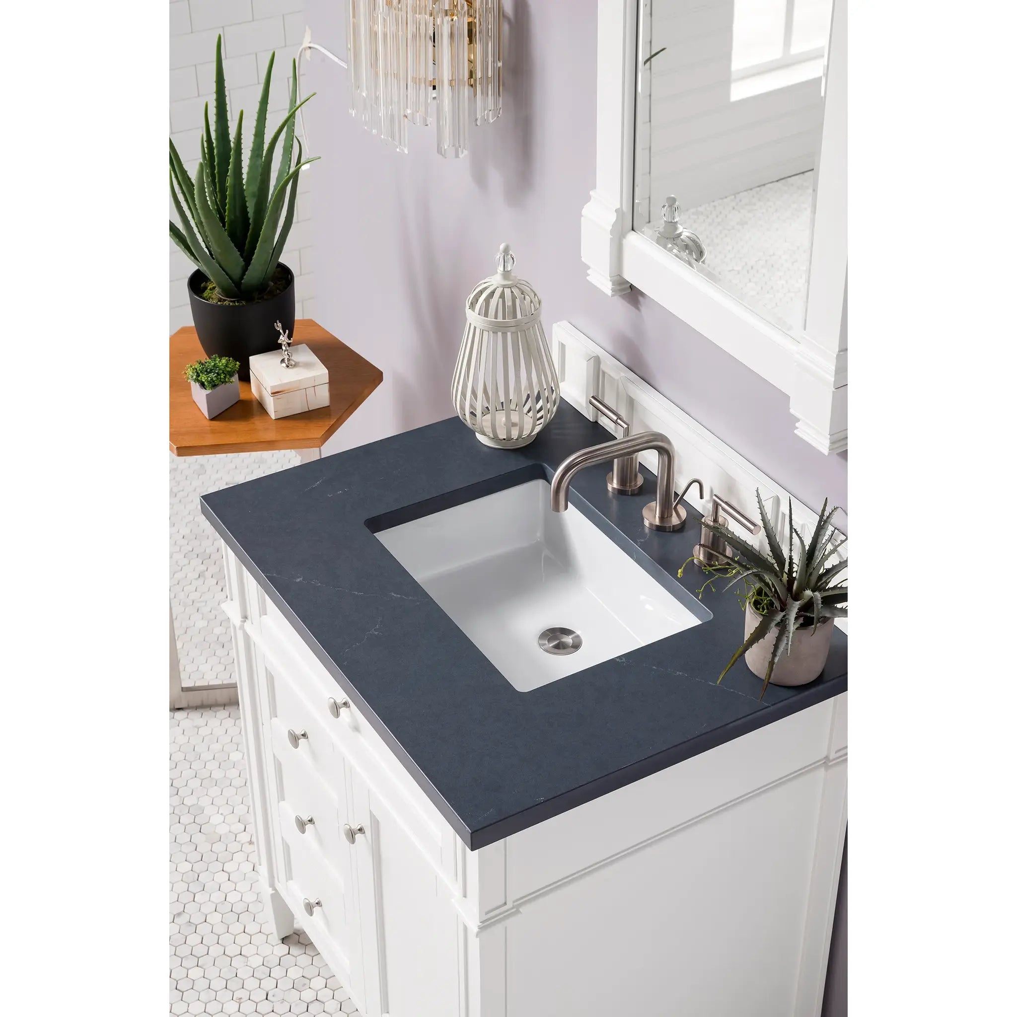 30" Brittany Single Vanity in Bright White-Charcoal Soapstone Silestone-8" Widespread image 2