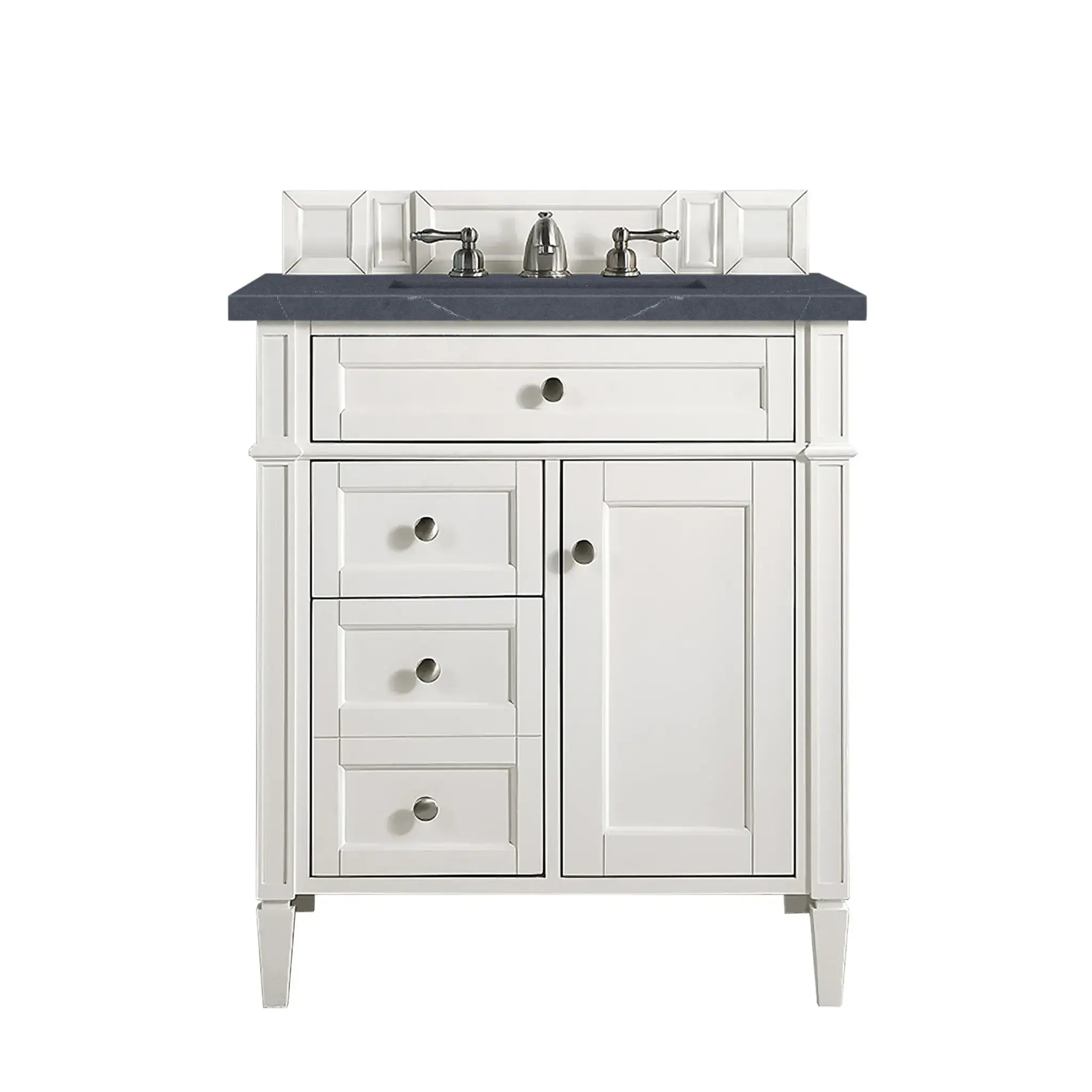 30" Brittany Single Vanity in Bright White-Charcoal Soapstone Silestone-8" Widespread image