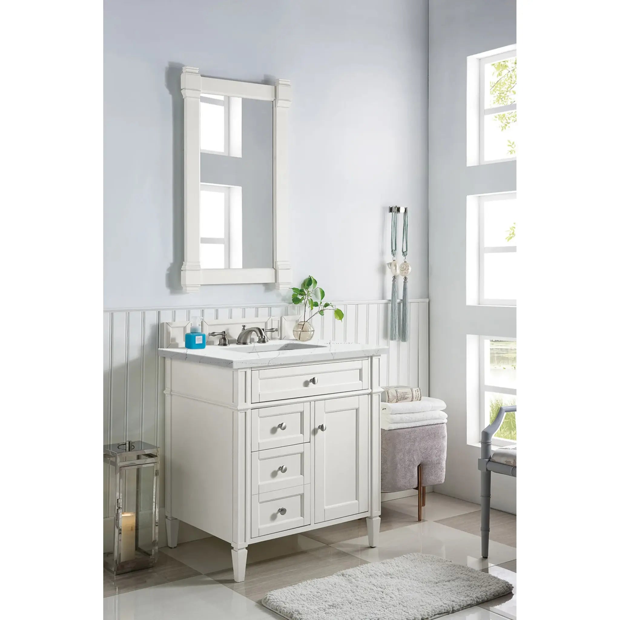 30" Brittany Single Vanity in Bright White-Ethereal Noctis Silestone-8" Widespread image 2