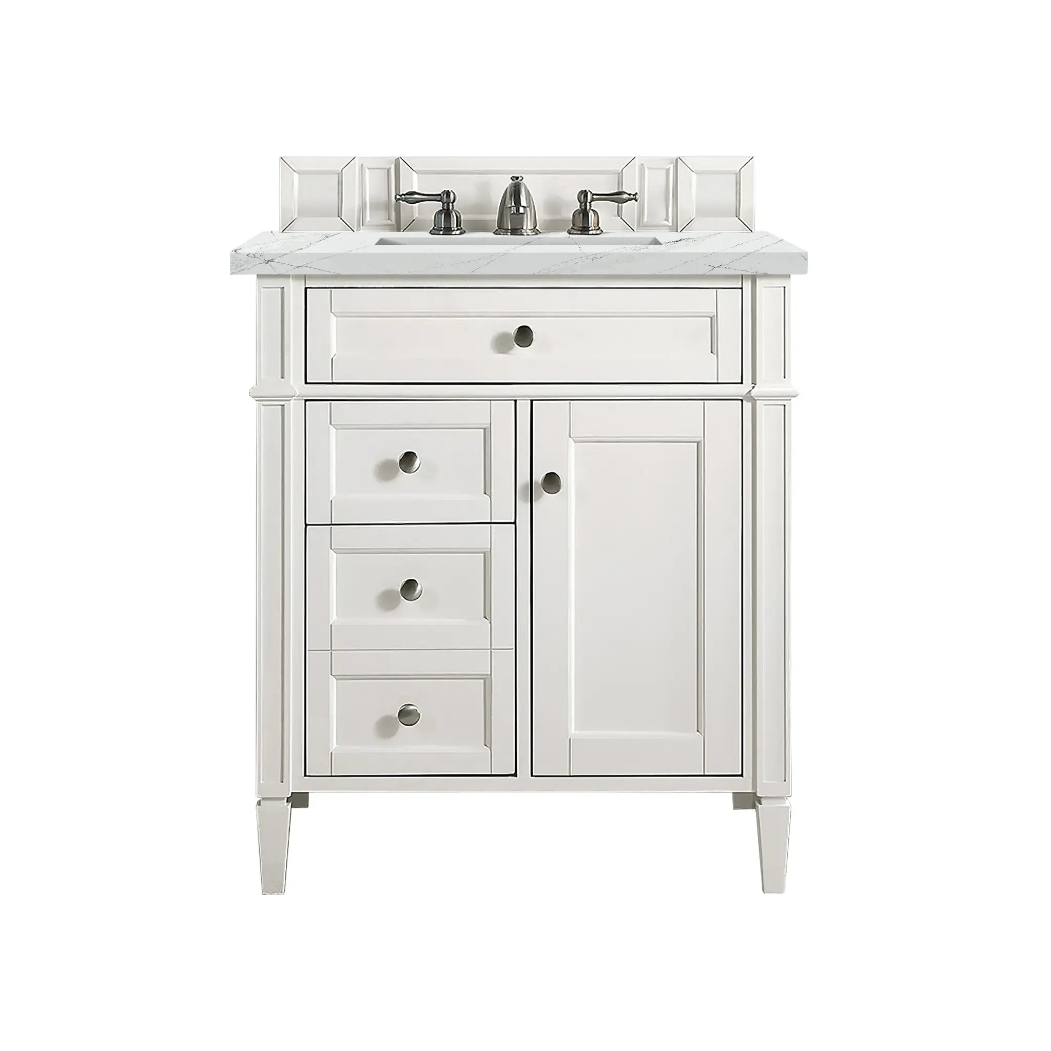 30" Brittany Single Vanity in Bright White-Ethereal Noctis Silestone-8" Widespread image