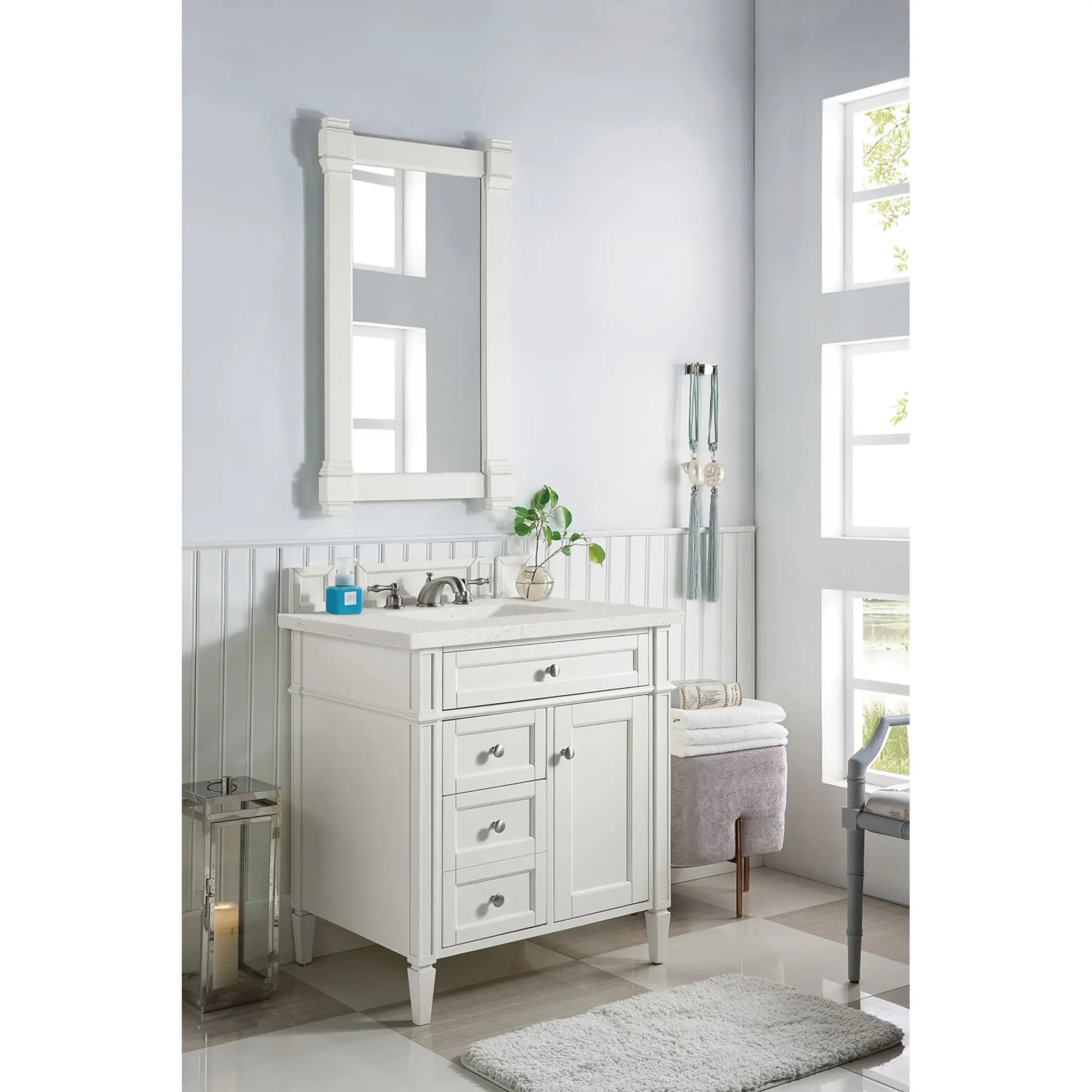 30" Brittany Single Vanity in Bright White-Lime Delight Silestone-8" Widespread image 2
