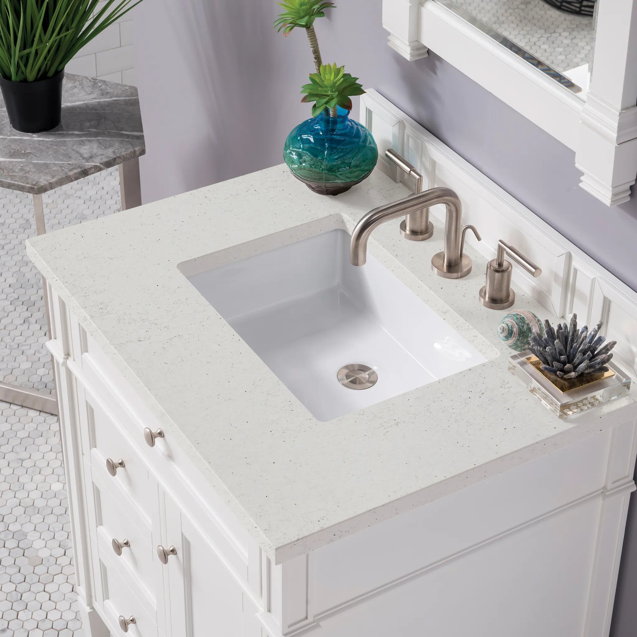 30" Brittany Single Vanity in Bright White-Lime Delight Silestone-8" Widespread image 4