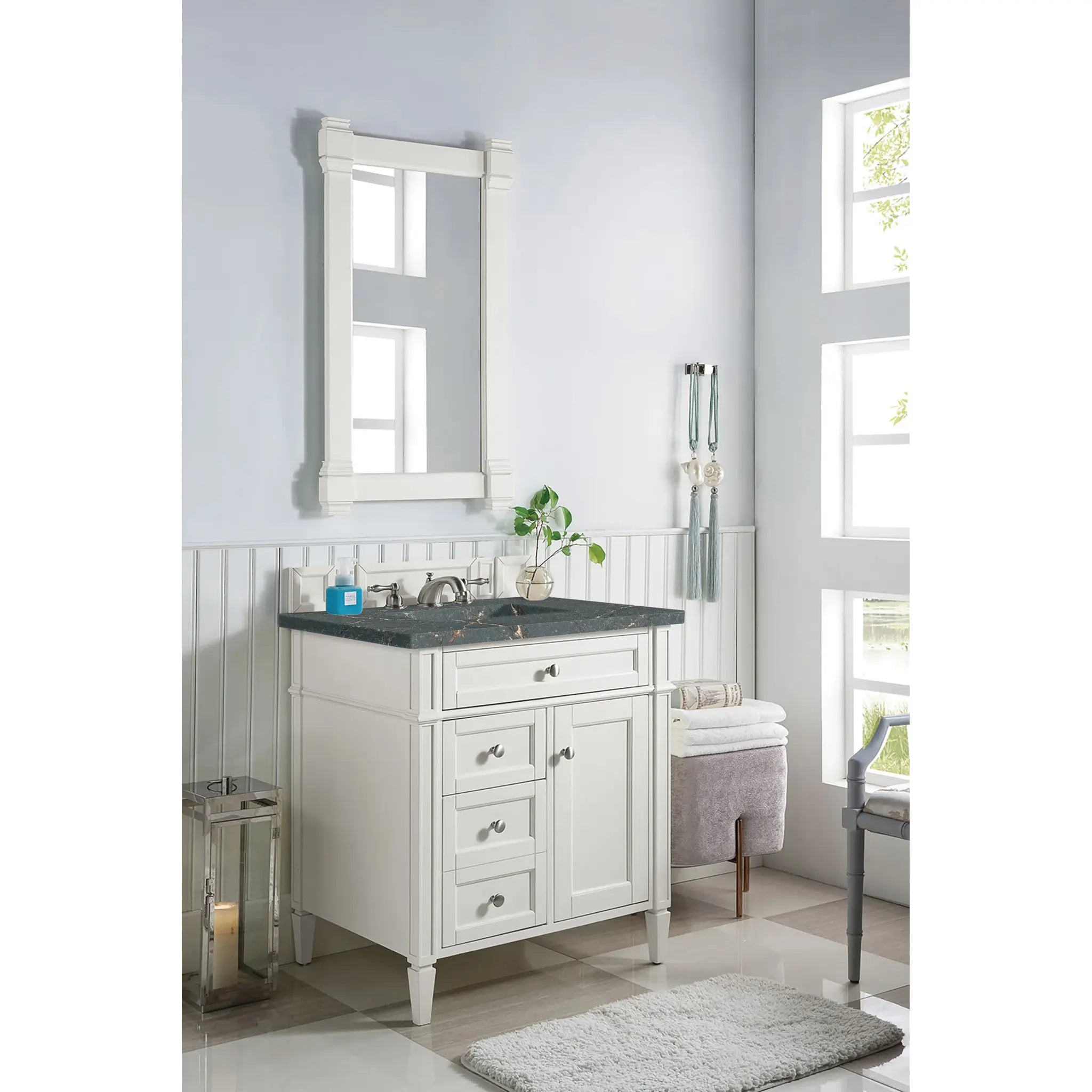 30" Brittany Single Vanity in Bright White-Parisien Bleu Silestone-8" Widespread image 2