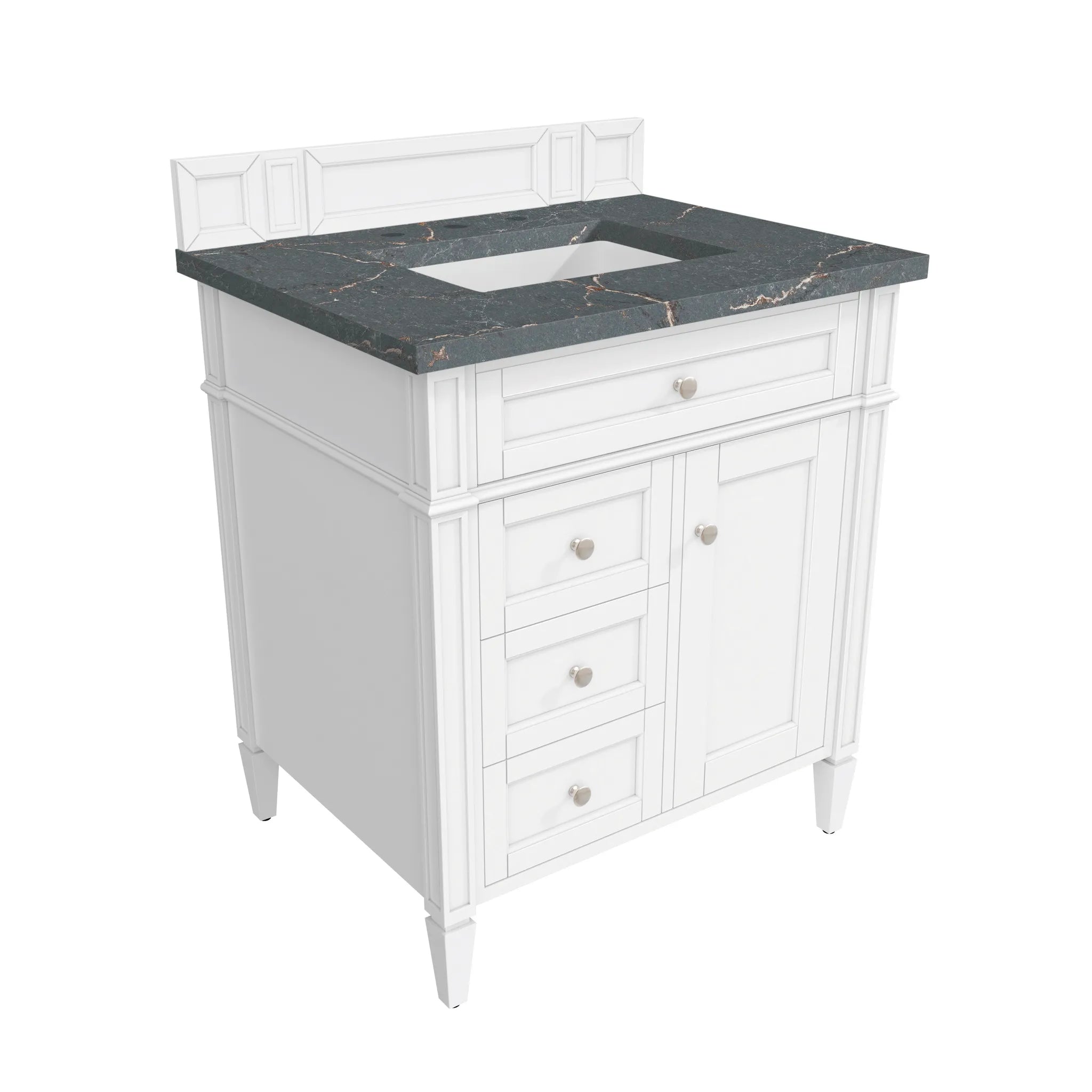 30" Brittany Single Vanity in Bright White-Parisien Bleu Silestone-8" Widespread image 5