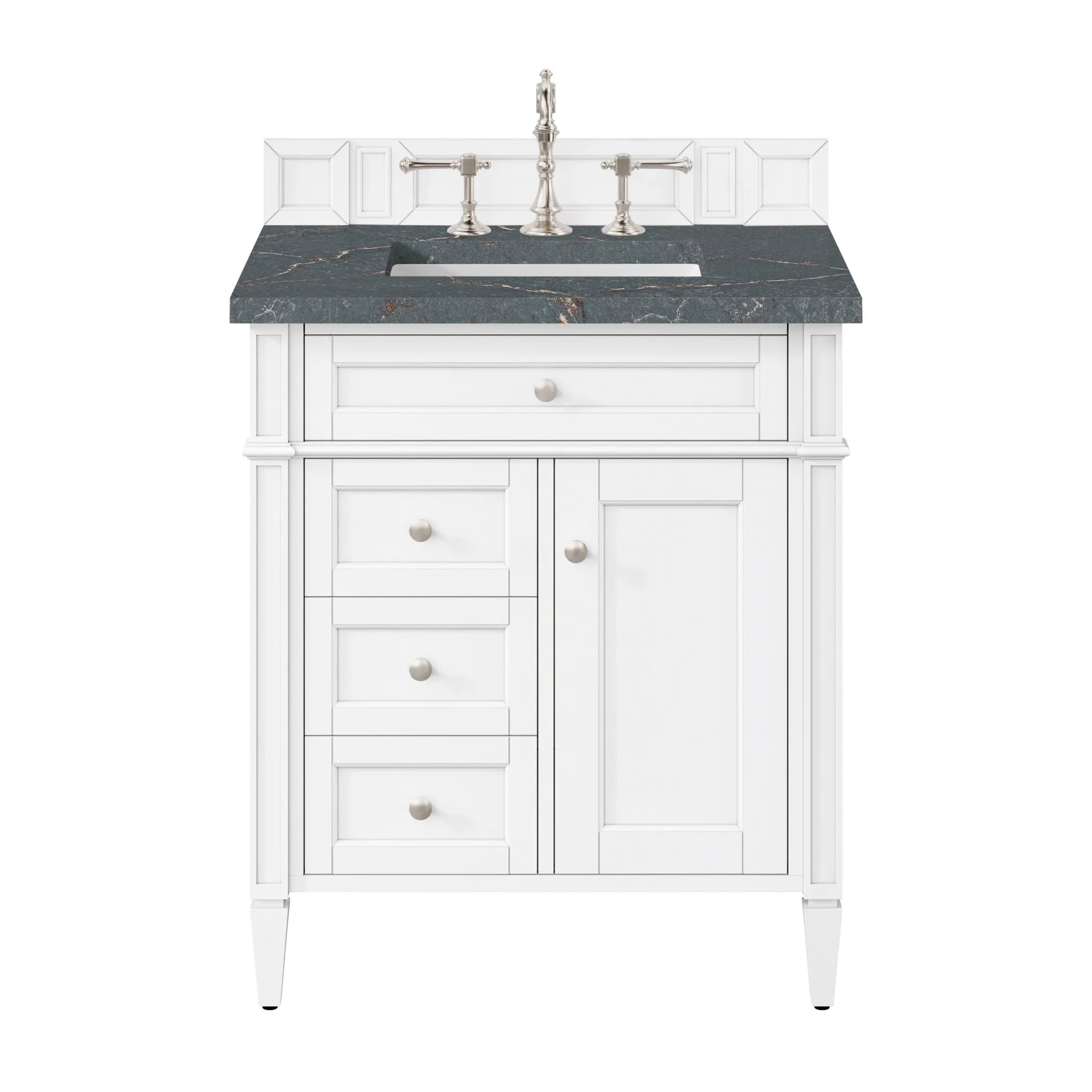 30" Brittany Single Vanity in Bright White-Parisien Bleu Silestone-8" Widespread image