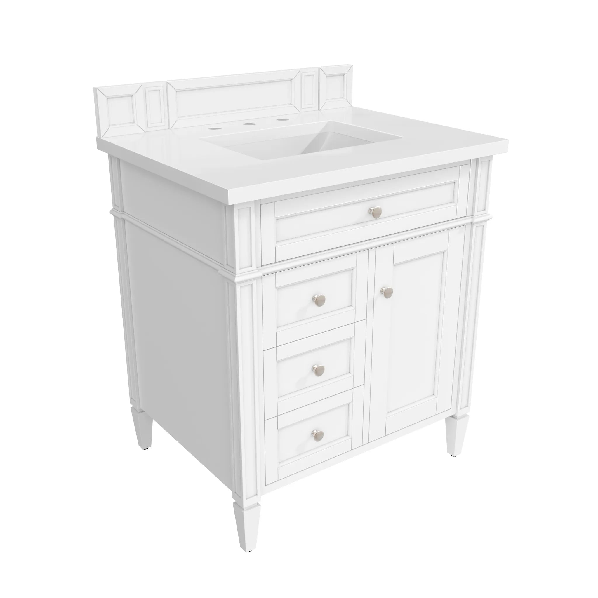 30" Brittany Single Vanity in Bright White-White Zeus Silestone-8" Widespread image 1
