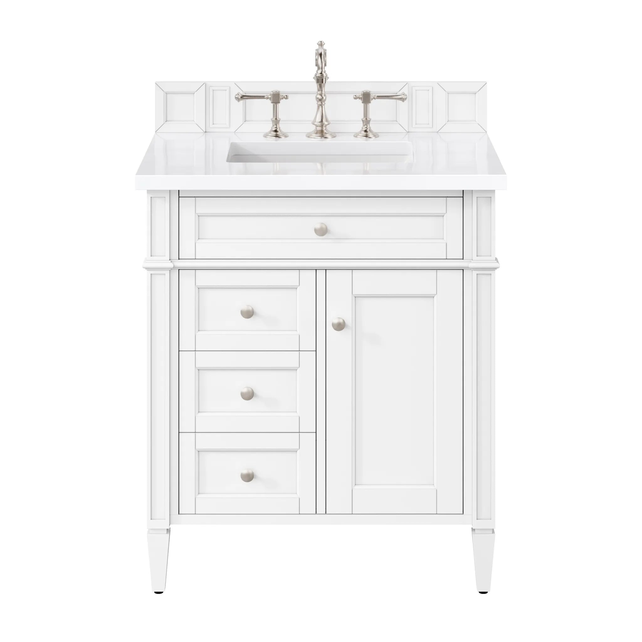 30" Brittany Single Vanity in Bright White-White Zeus Silestone-8" Widespread image