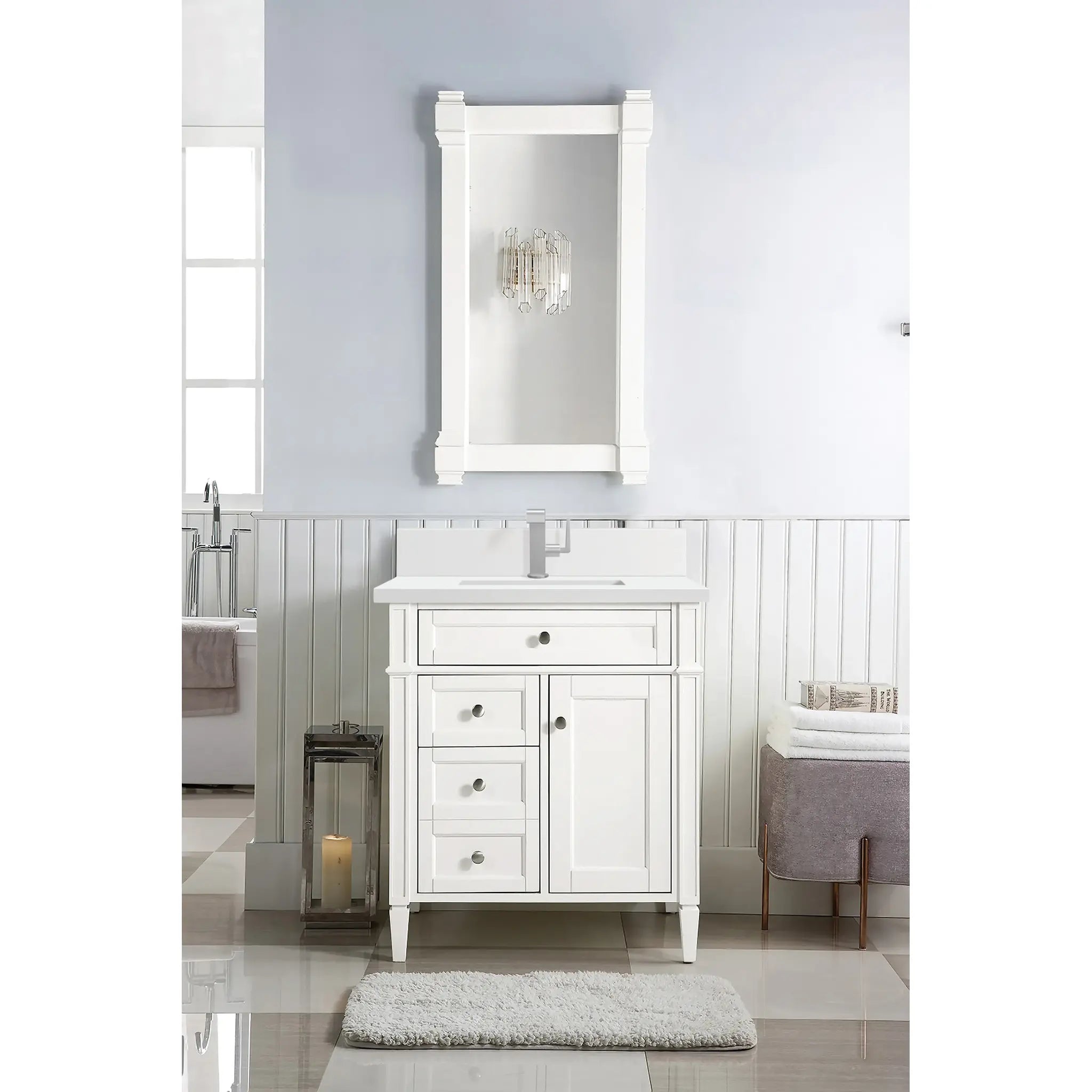 30" Brittany Single Vanity in Bright White-White Zeus Silestone & Backsplash-Single Hole image 1