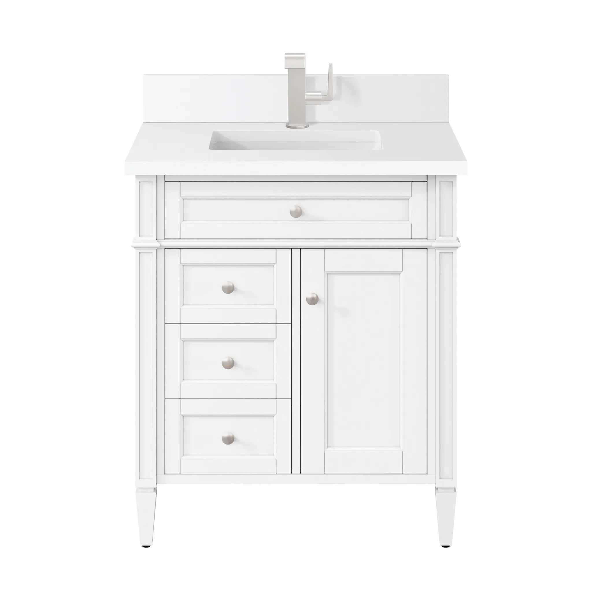 30" Brittany Single Vanity in Bright White-White Zeus Silestone & Backsplash-Single Hole image