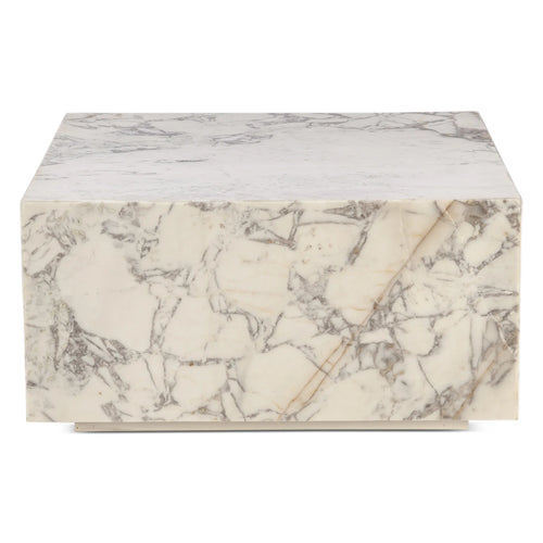 32" Square White Marble Coffee Table for Living Room