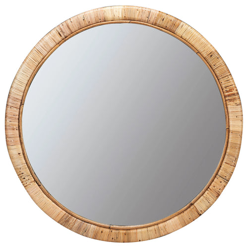 35" Natural Rattan Round Wall Mirror