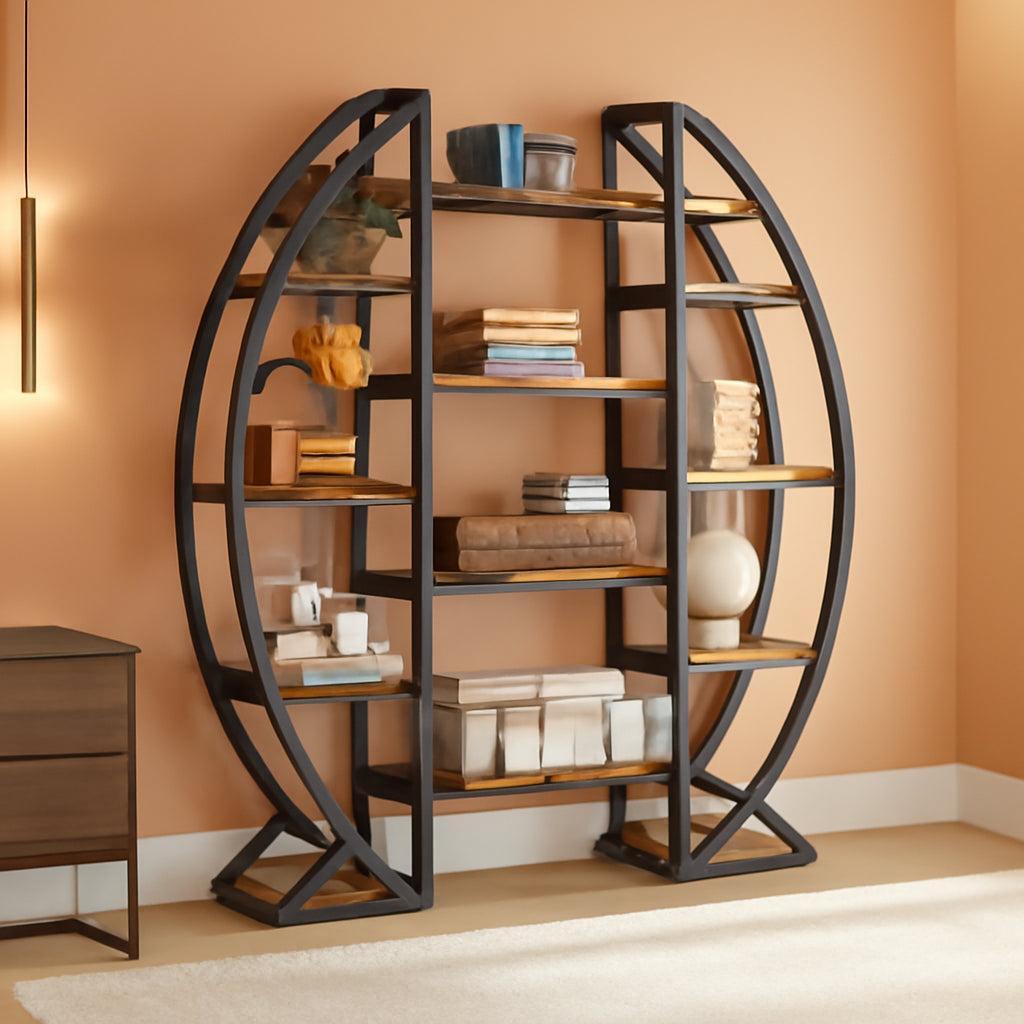 Oval 55 Inch Brown IndustrialDisplay Etagere Bookcase - AURA