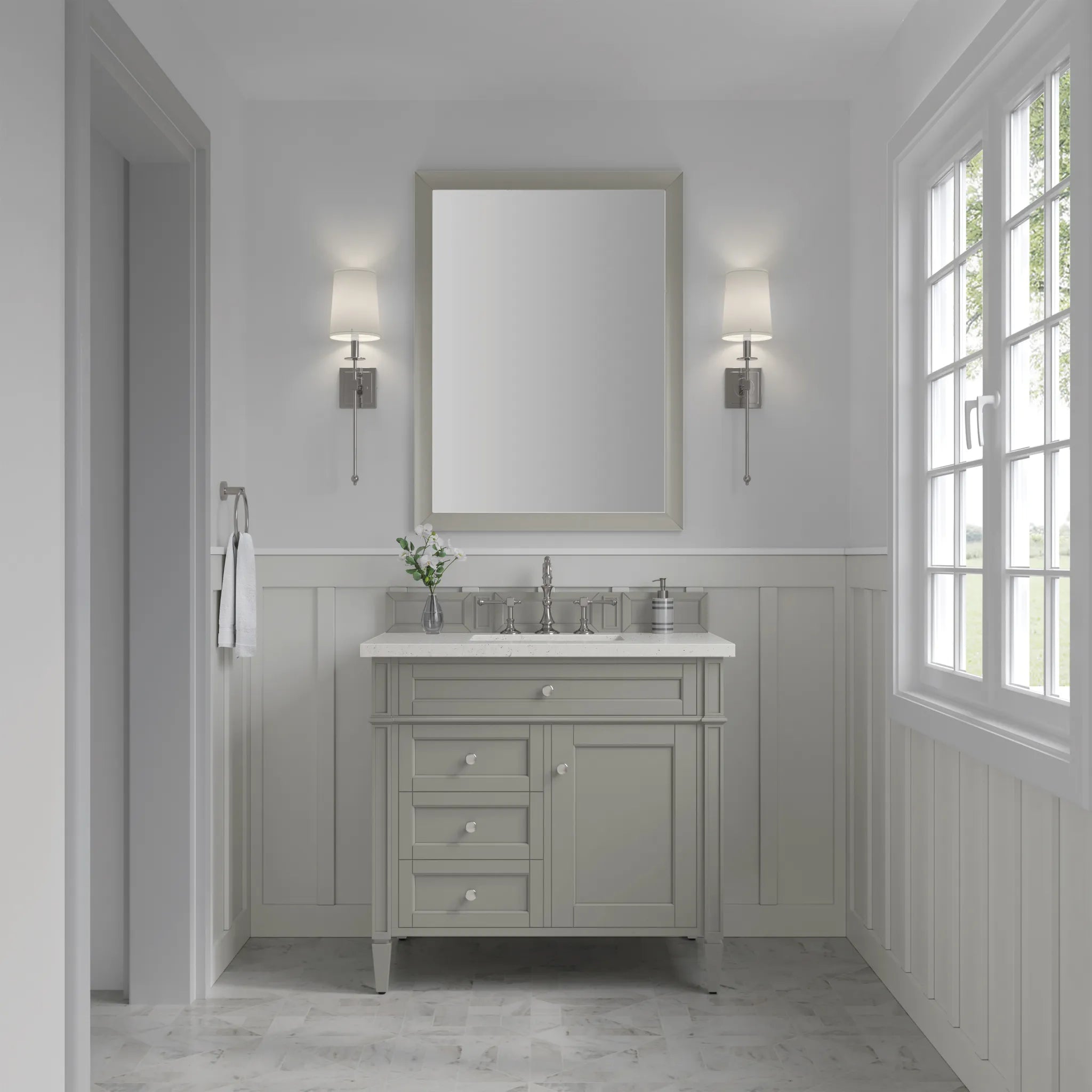 36" Brittany Single Vanity in Urban Gray-Lime Delight Silestone-8" Widespread image 1