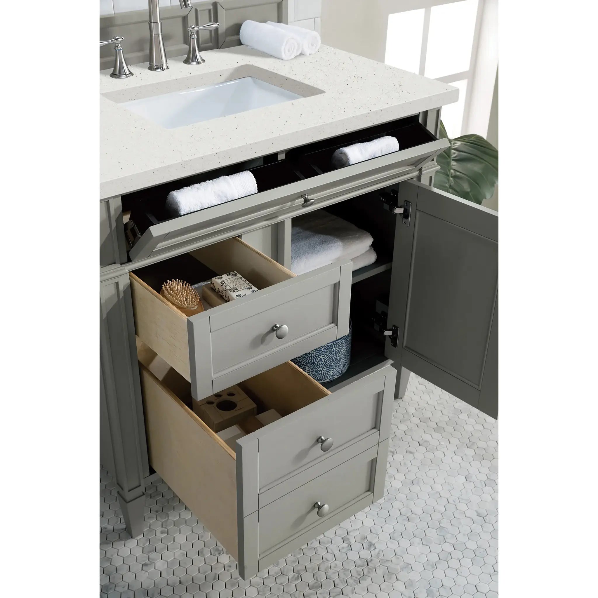 36" Brittany Single Vanity in Urban Gray-Lime Delight Silestone-8" Widespread image 3